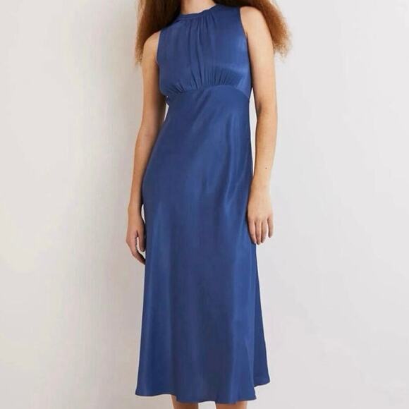 NWT Boden Bias Cut Midi Dress Size 6 Sea Blue Satin Sleeveless - Picture 5 of 16